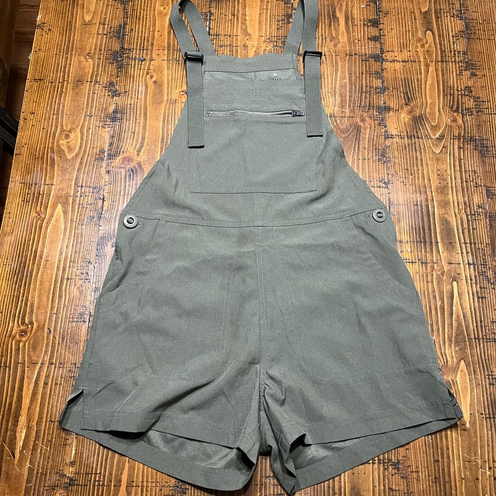 Roark Dark Olive short overalls.